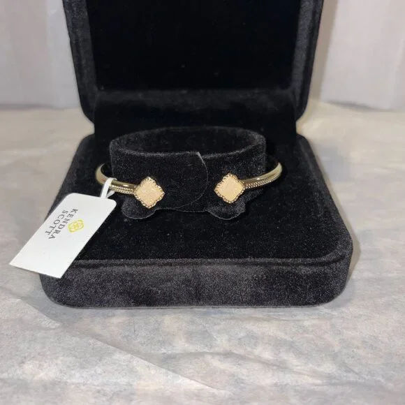 Kendra Scott Gold Cuff Bangle Bracelet SparklyWhite Drusy Stone - Picture 2 of 5